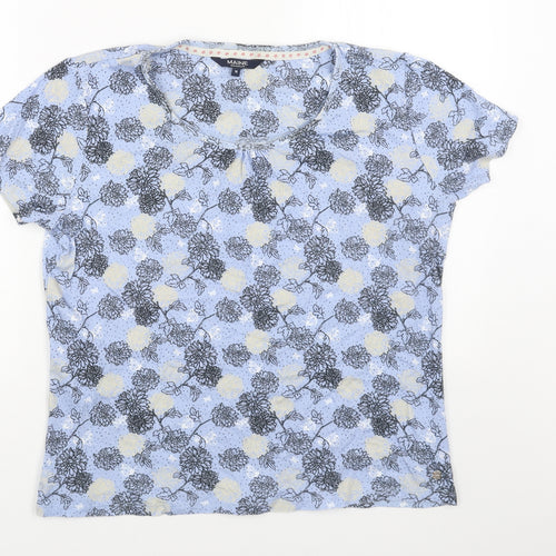 Debenhams Womens Blue Floral Cotton Basic T-Shirt Size 16 Round Neck