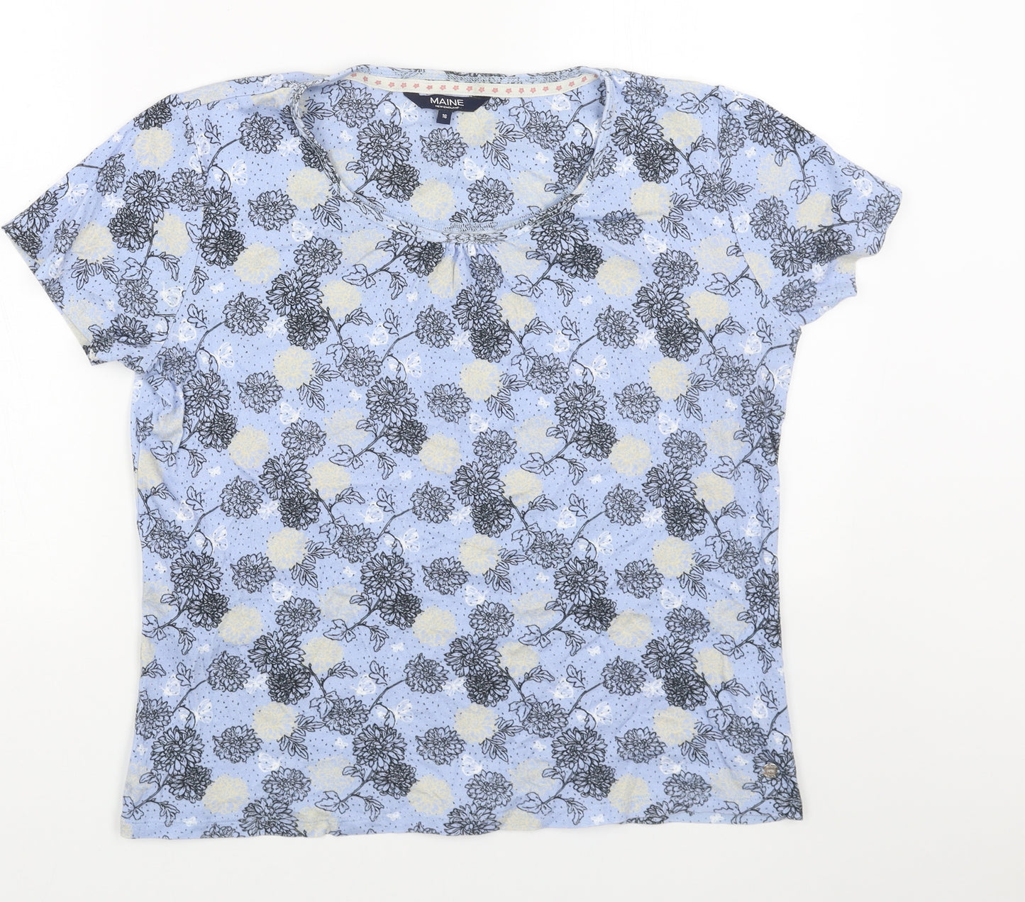 Debenhams Womens Blue Floral Cotton Basic T-Shirt Size 16 Round Neck
