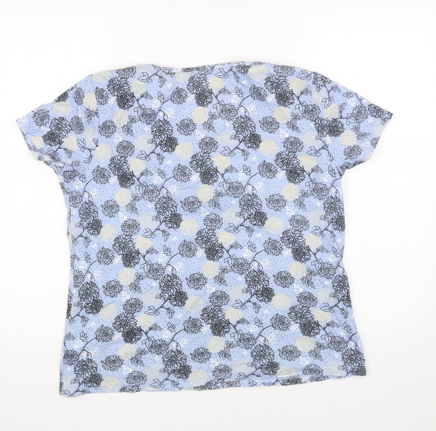 Debenhams Womens Blue Floral Cotton Basic T-Shirt Size 16 Round Neck