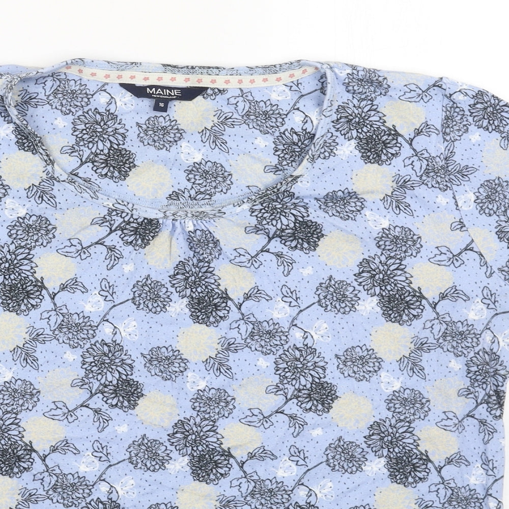 Debenhams Womens Blue Floral Cotton Basic T-Shirt Size 16 Round Neck