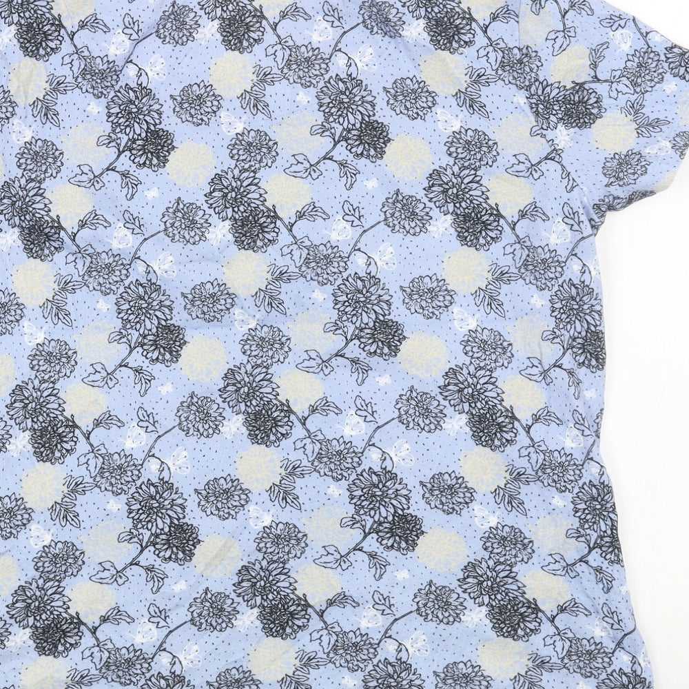 Debenhams Womens Blue Floral Cotton Basic T-Shirt Size 16 Round Neck