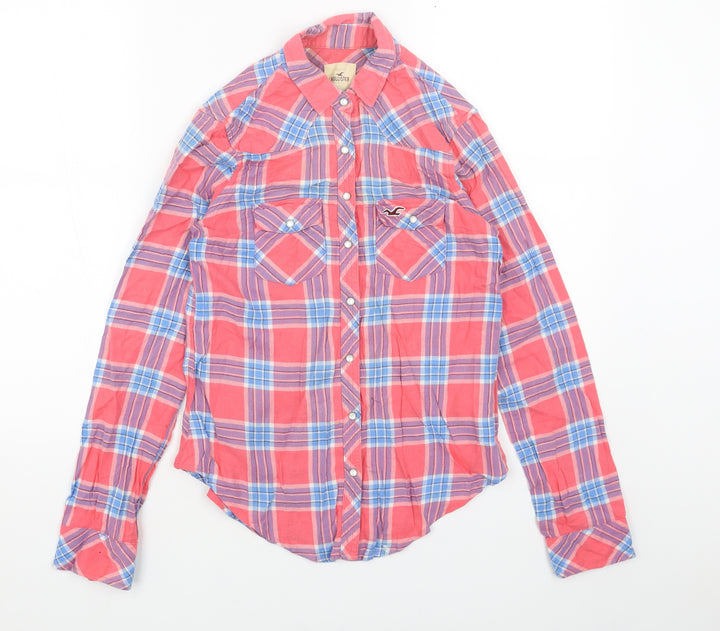 Hollister Womens Pink Plaid Cotton Basic Button-Up Size XS Collared