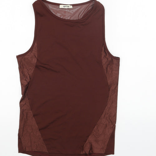 Spring Womens Brown Polyester Basic Tank Size 12 Round Neck