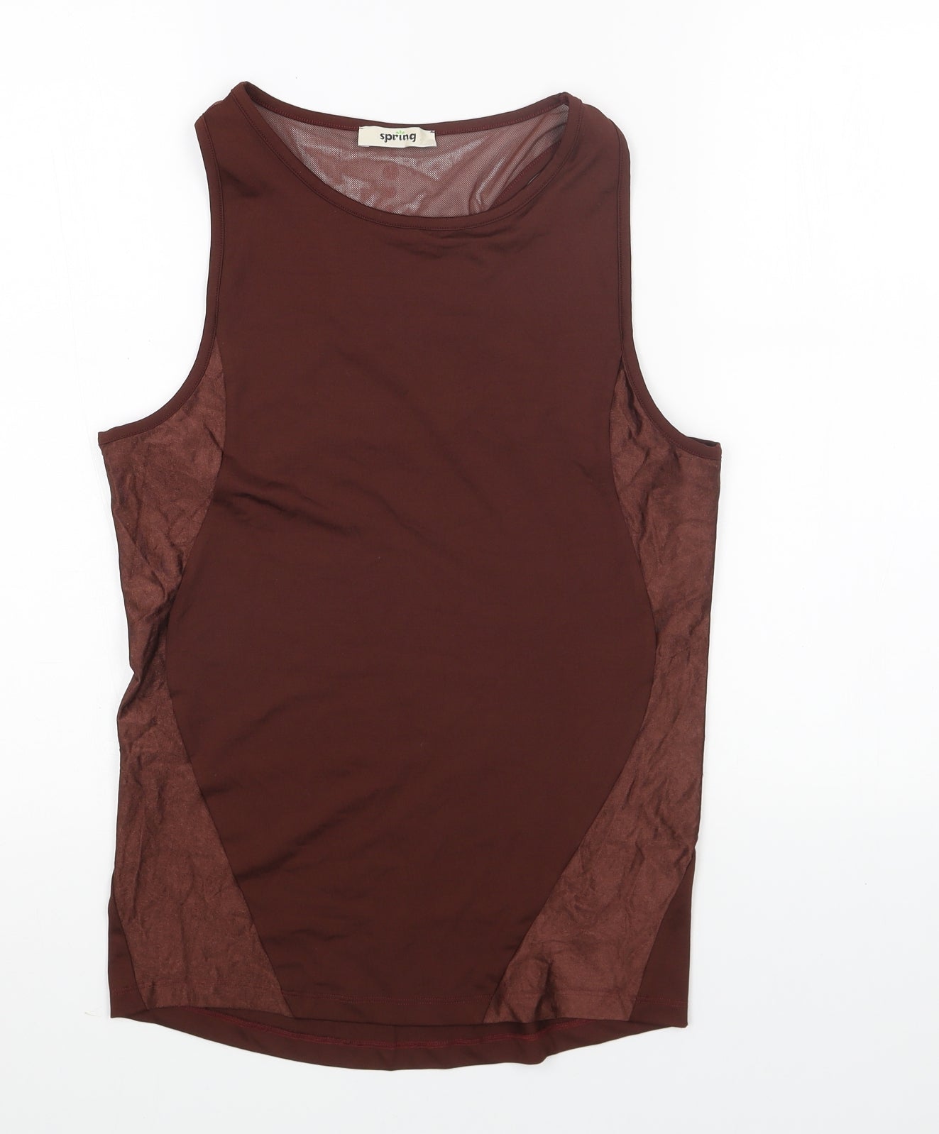 Spring Womens Brown Polyester Basic Tank Size 12 Round Neck