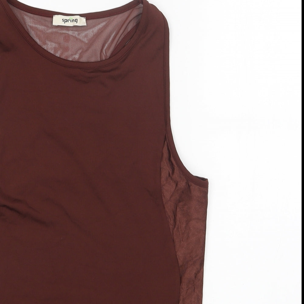 Spring Womens Brown Polyester Basic Tank Size 12 Round Neck