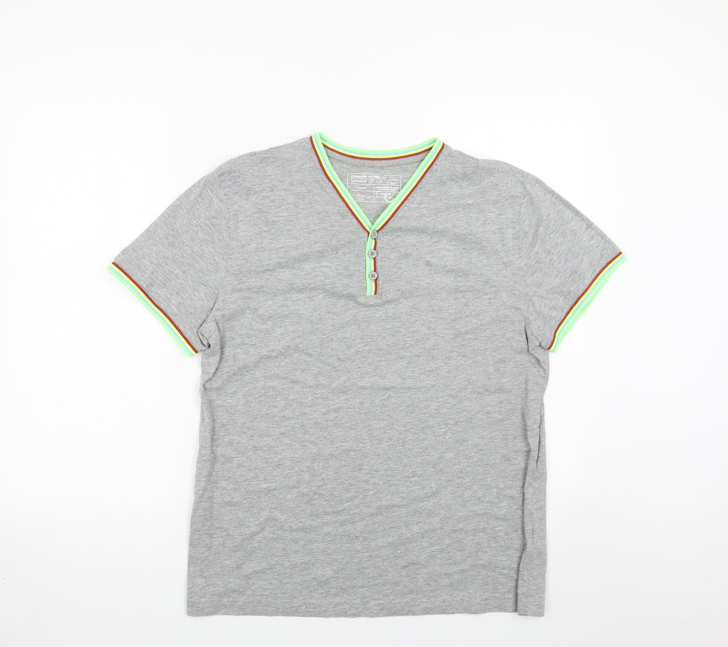 New Look Mens Grey Cotton T-Shirt Size M V-Neck