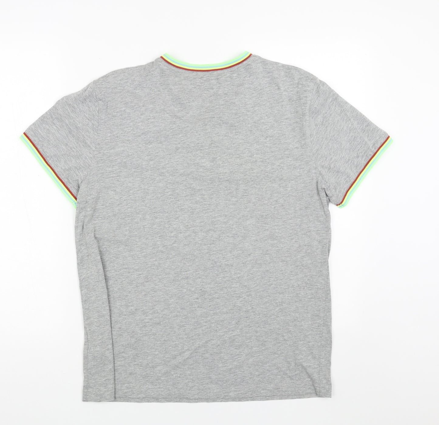 New Look Mens Grey Cotton T-Shirt Size M V-Neck