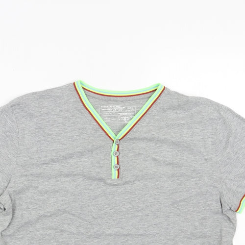 New Look Mens Grey Cotton T-Shirt Size M V-Neck