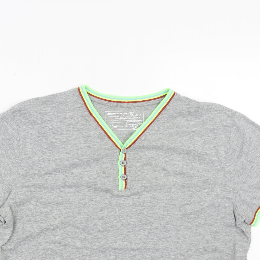 New Look Mens Grey Cotton T-Shirt Size M V-Neck