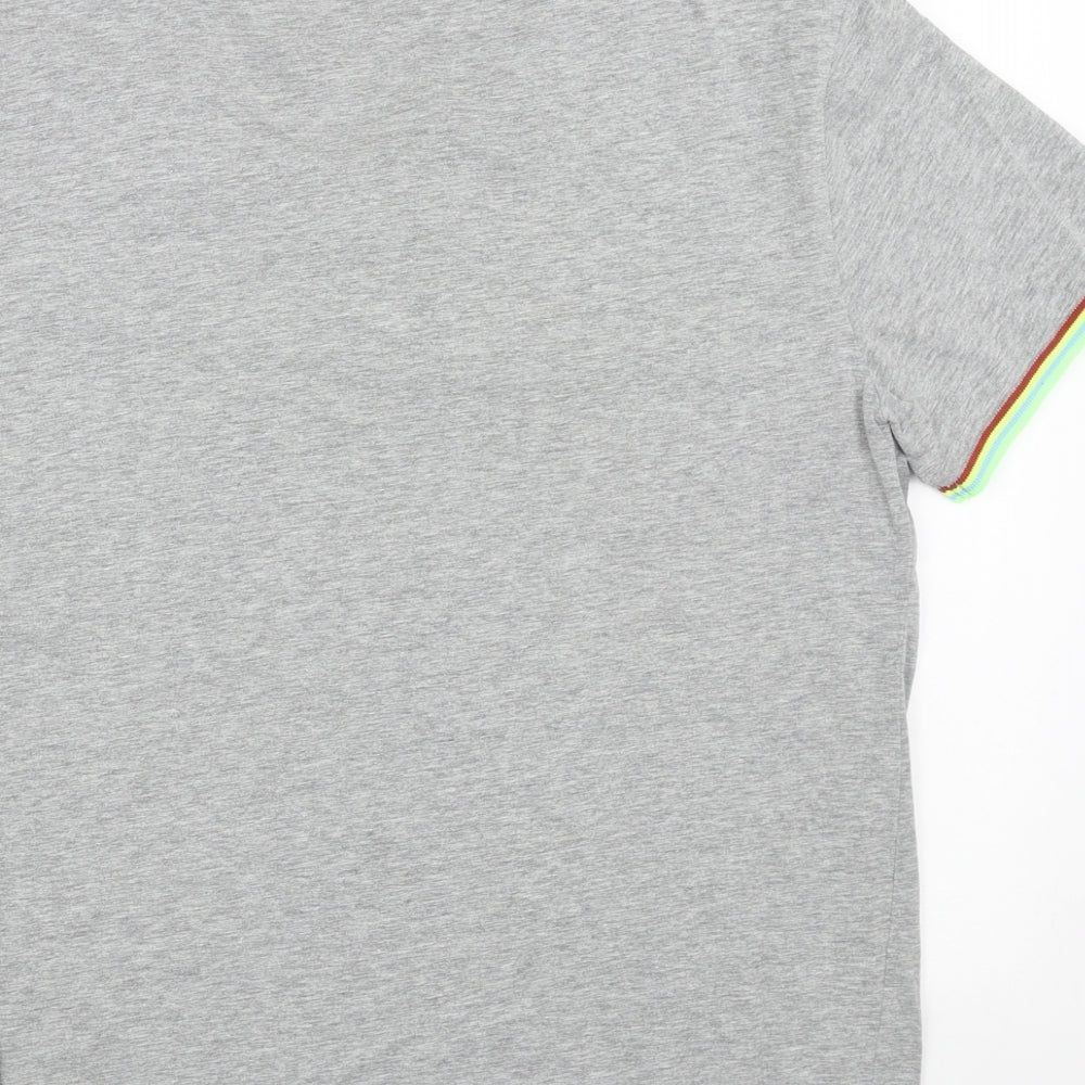 New Look Mens Grey Cotton T-Shirt Size M V-Neck