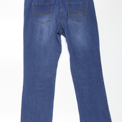 TU Womens Blue Cotton Straight Jeans Size 14 L27 in Slim Button