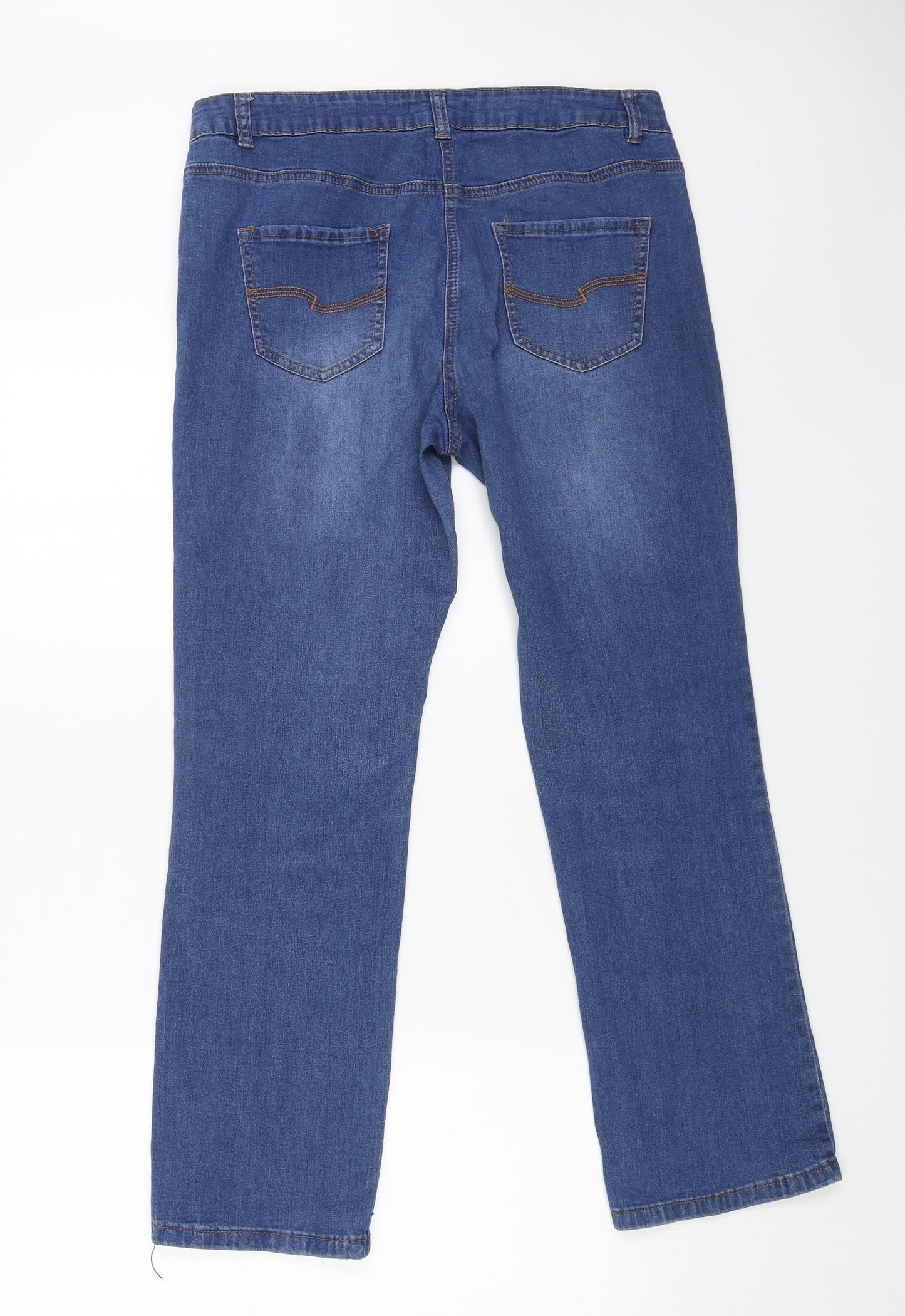 TU Womens Blue Cotton Straight Jeans Size 14 L27 in Slim Button