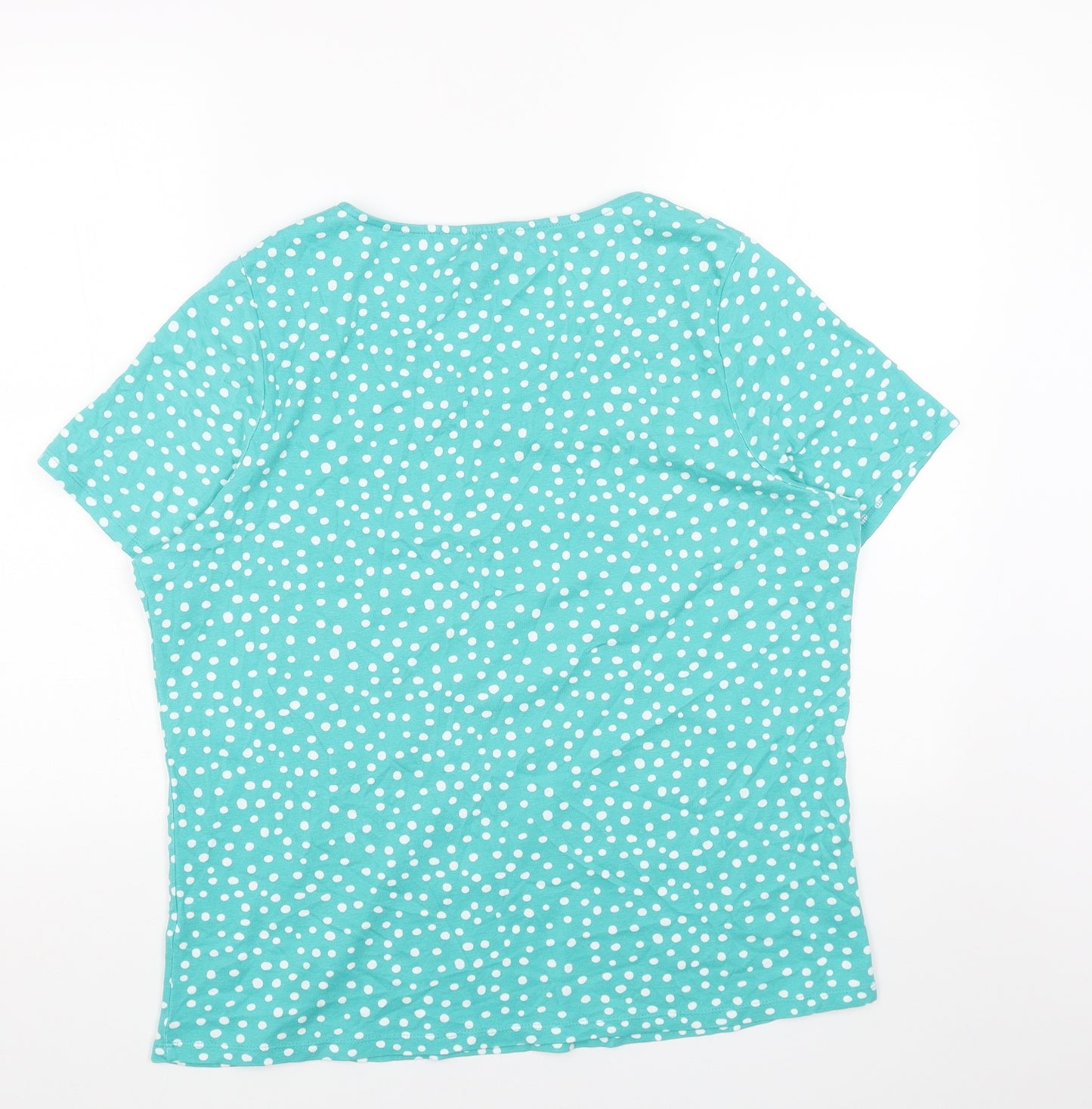 Bonmarché Womens Blue Geometric Cotton Basic T-Shirt Size 20 V-Neck