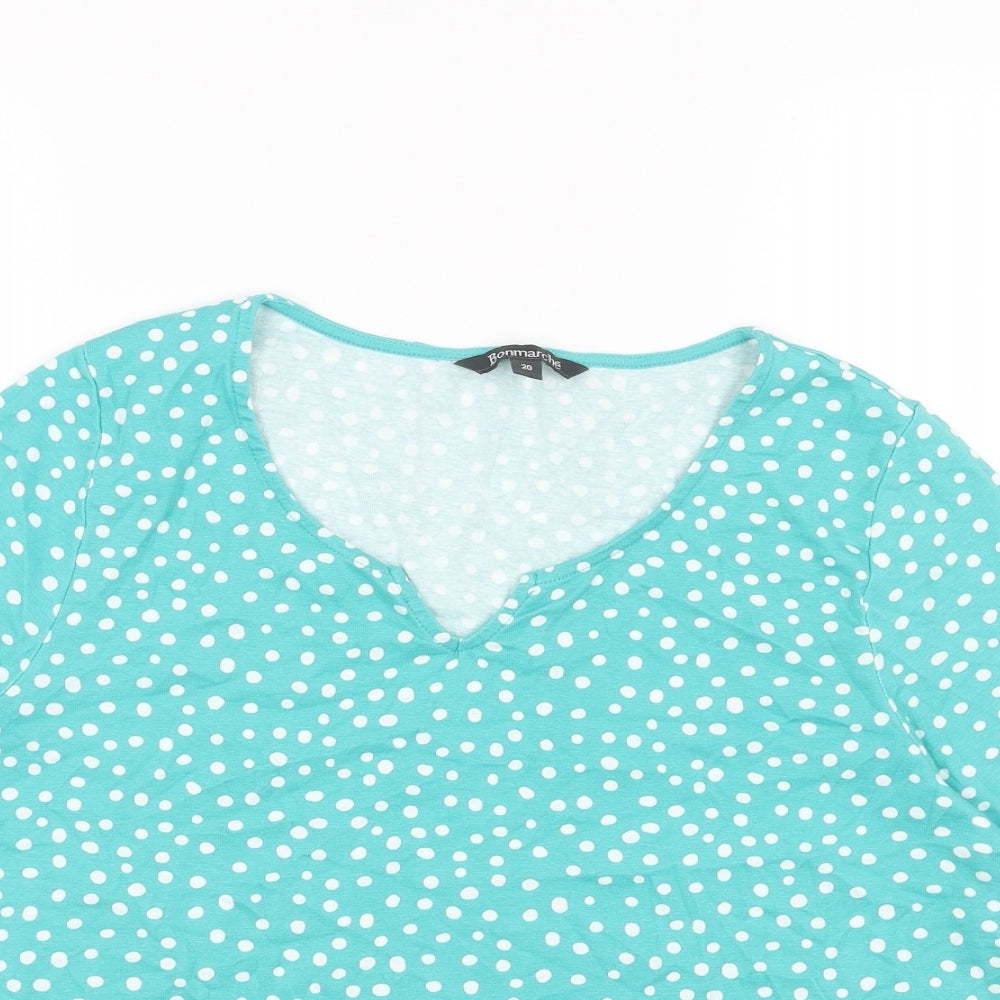 Bonmarché Womens Blue Geometric Cotton Basic T-Shirt Size 20 V-Neck