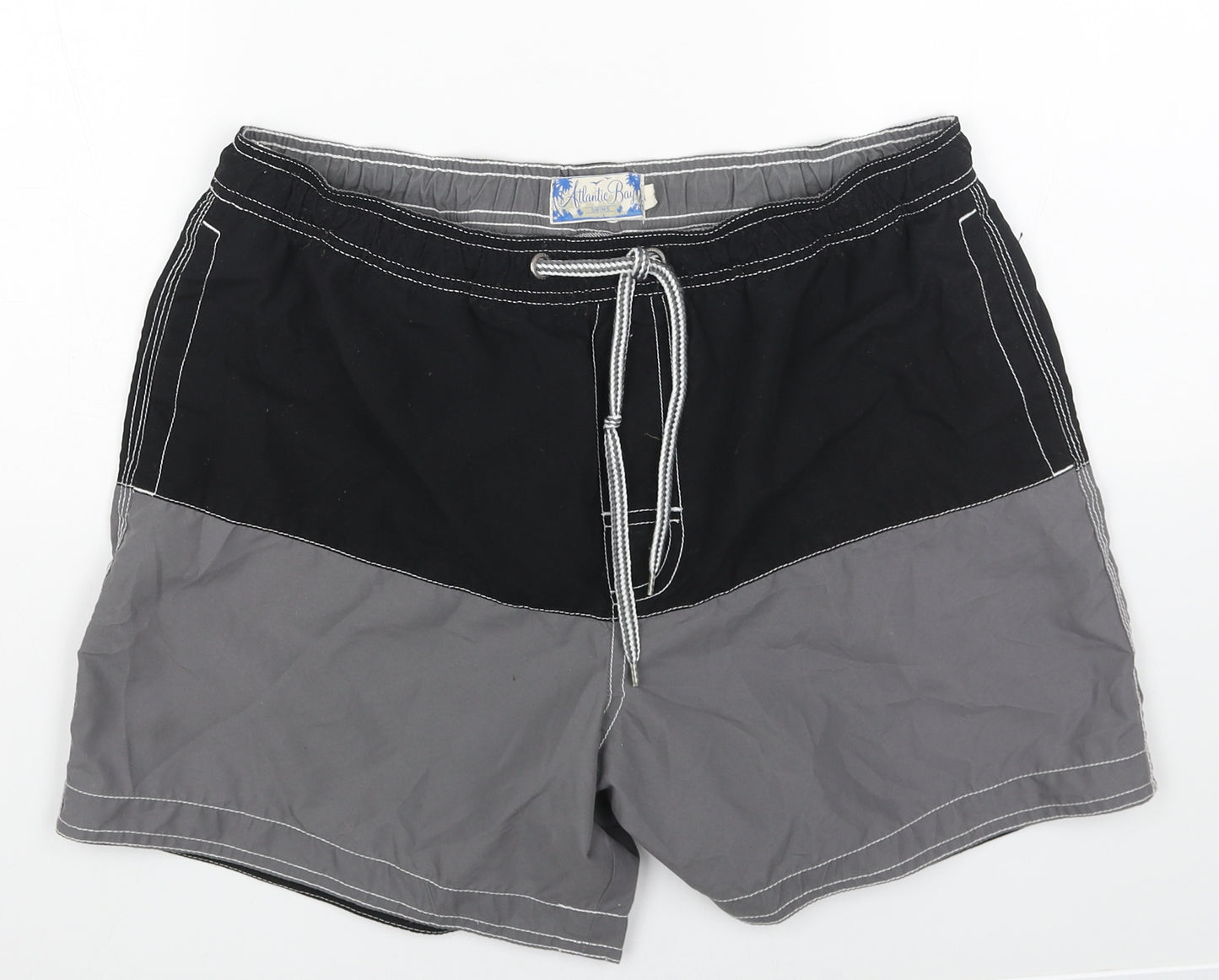 Atlantic Bay Mens Black Polyester Sweat Shorts Size M Regular Drawstring - Swim Shorts