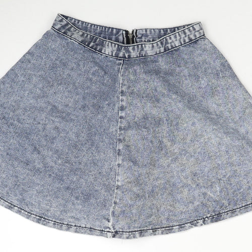 Topshop Womens Blue Cotton Mini Skirt Size 8 Zip