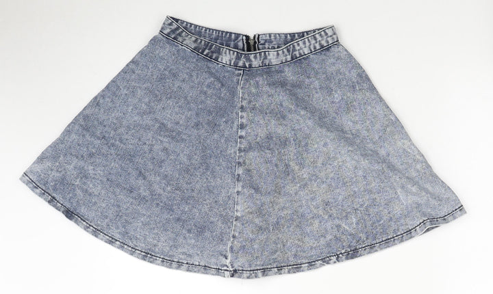 Topshop Womens Blue Cotton Mini Skirt Size 8 Zip