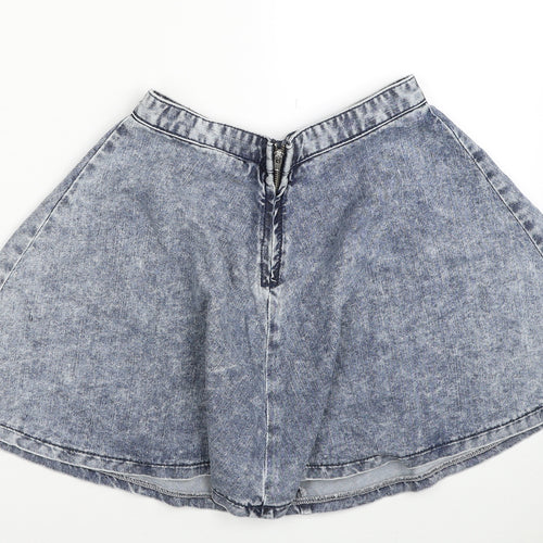 Topshop Womens Blue Cotton Mini Skirt Size 8 Zip
