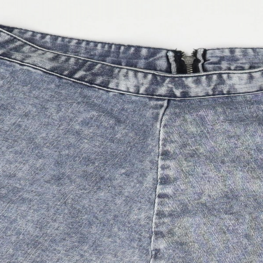 Topshop Womens Blue Cotton Mini Skirt Size 8 Zip