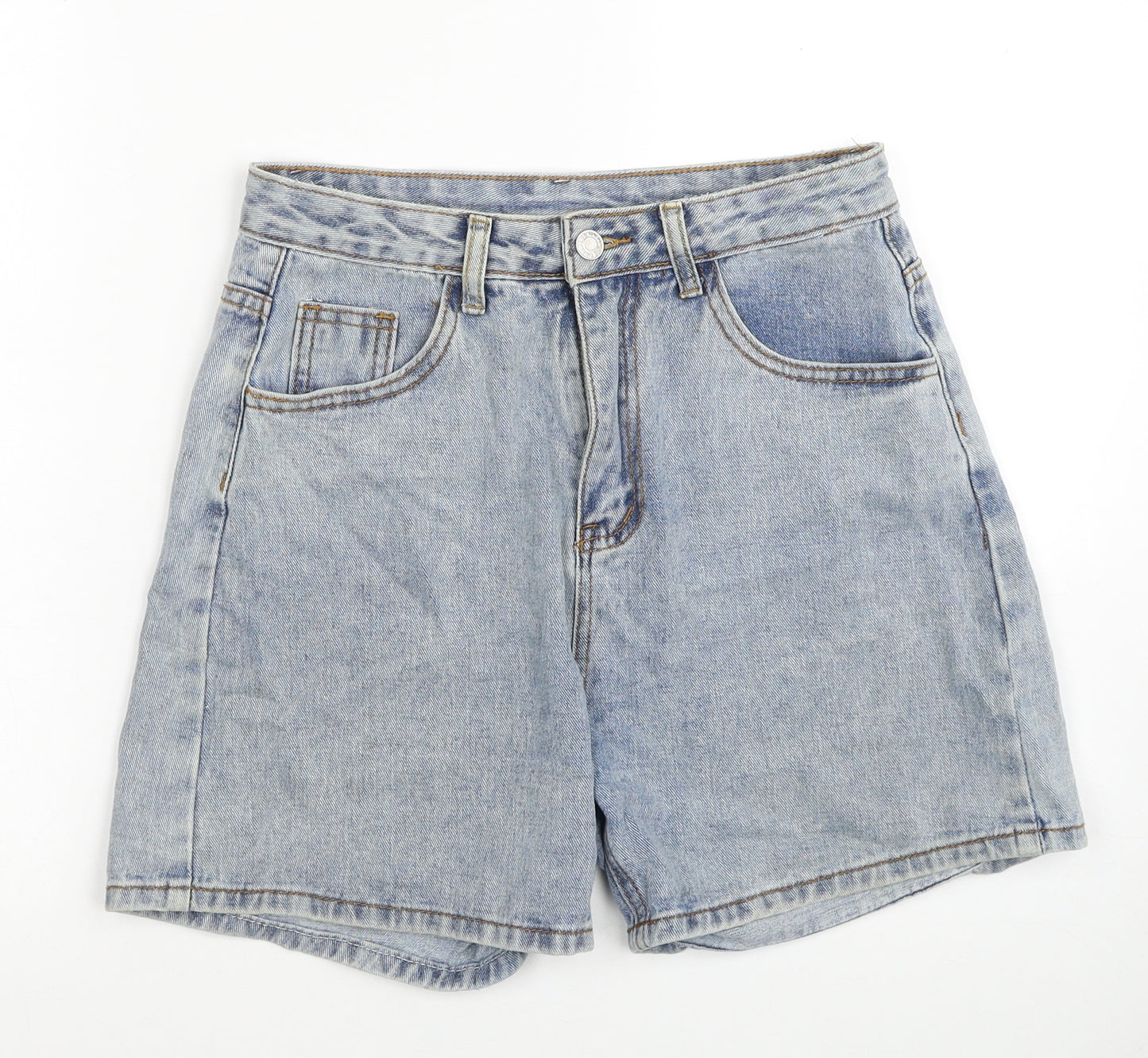 SheIn Womens Blue Cotton Boyfriend Shorts Size M Regular Zip