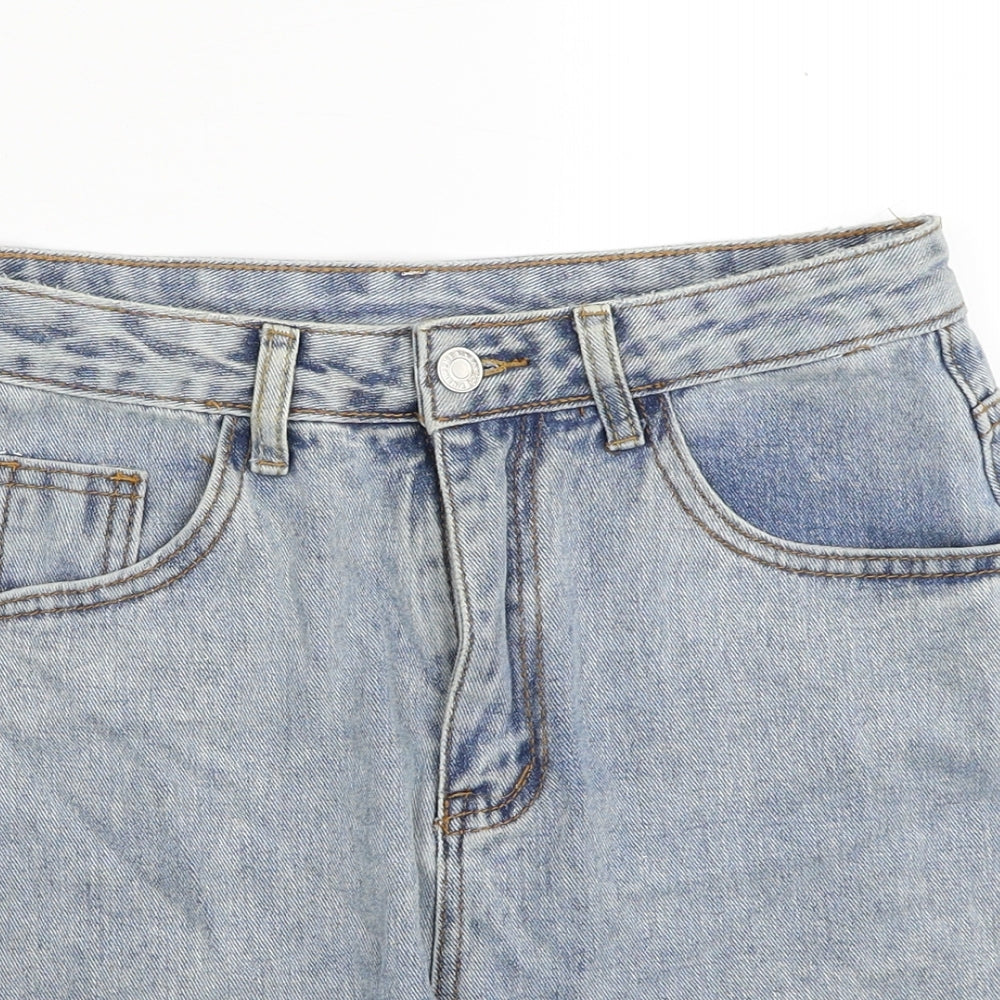 SheIn Womens Blue Cotton Boyfriend Shorts Size M Regular Zip