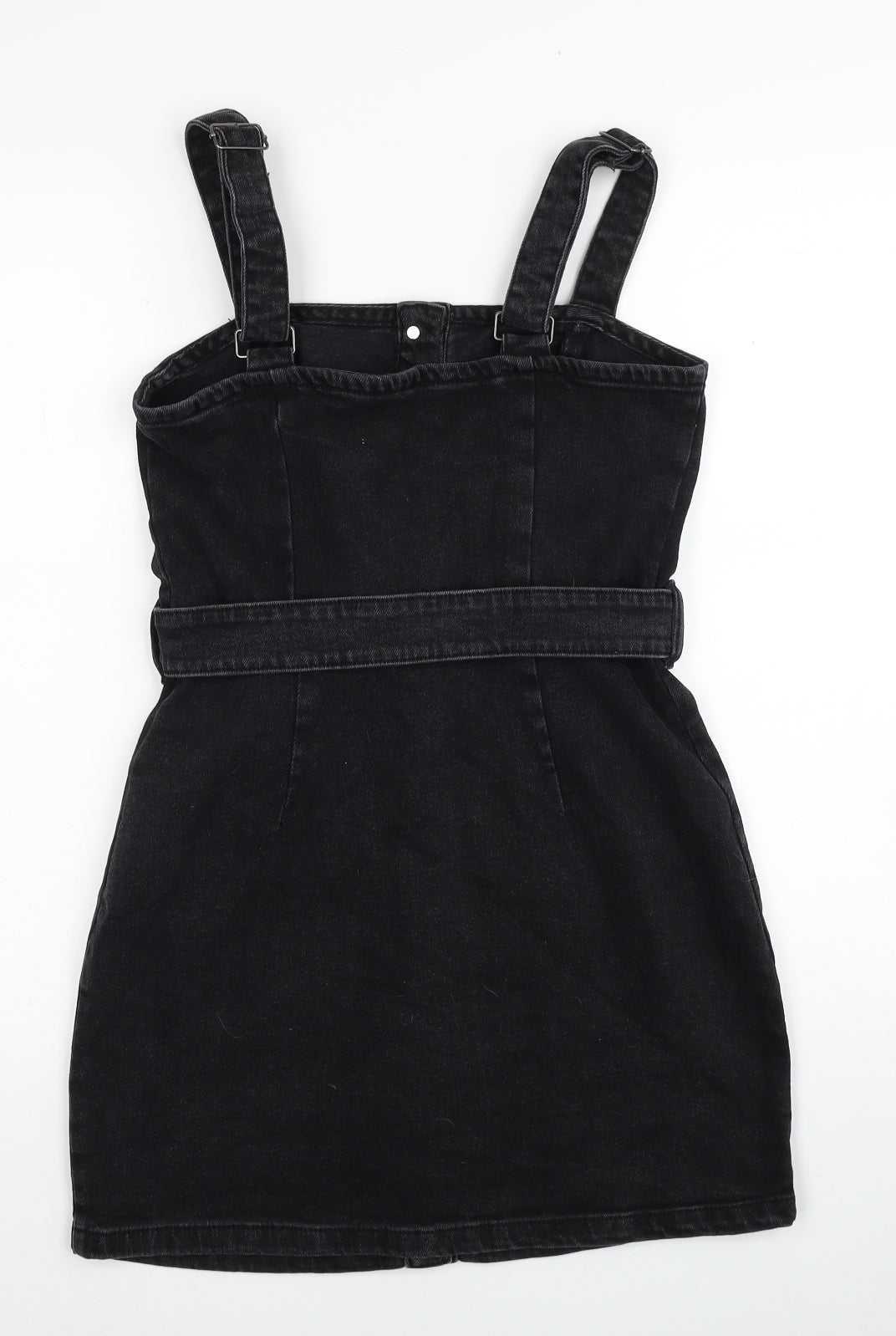 Bershka Womens Blue Cotton Pinafore/Dungaree Dress Size S Square Neck Button