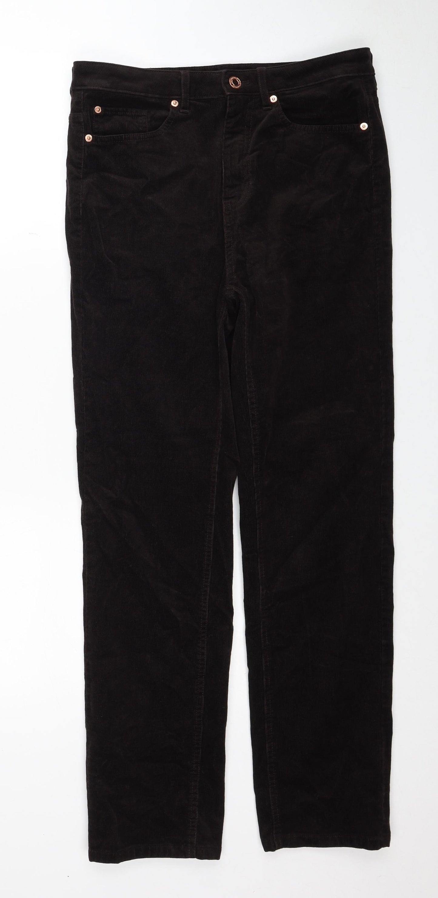 Marks and Spencer Womens Brown Cotton Trousers Size 12 Regular Zip
