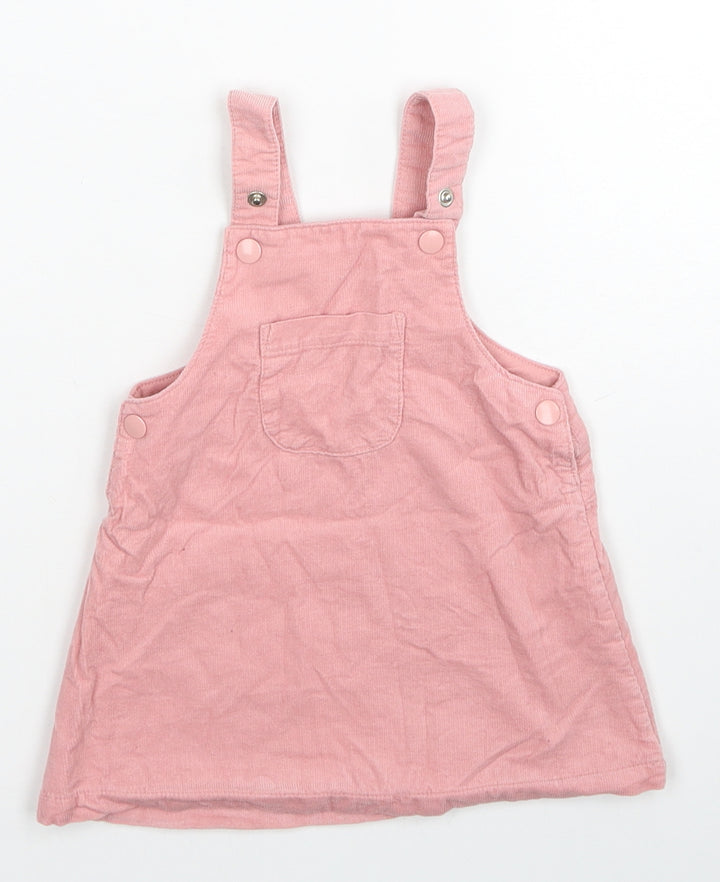 TU Girls Pink Cotton Skater Dress Size 3-6 Months Square Neck Snap