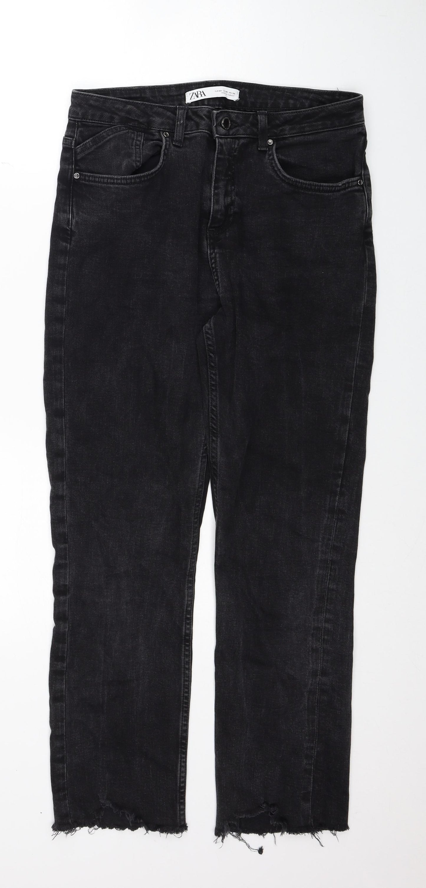 Zara Womens Black Cotton Straight Jeans Size 12 Regular Zip