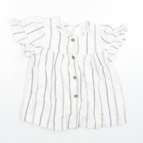 Primark Girls White Striped Cotton Shirt Dress Size 12-18 Months Round Neck Button