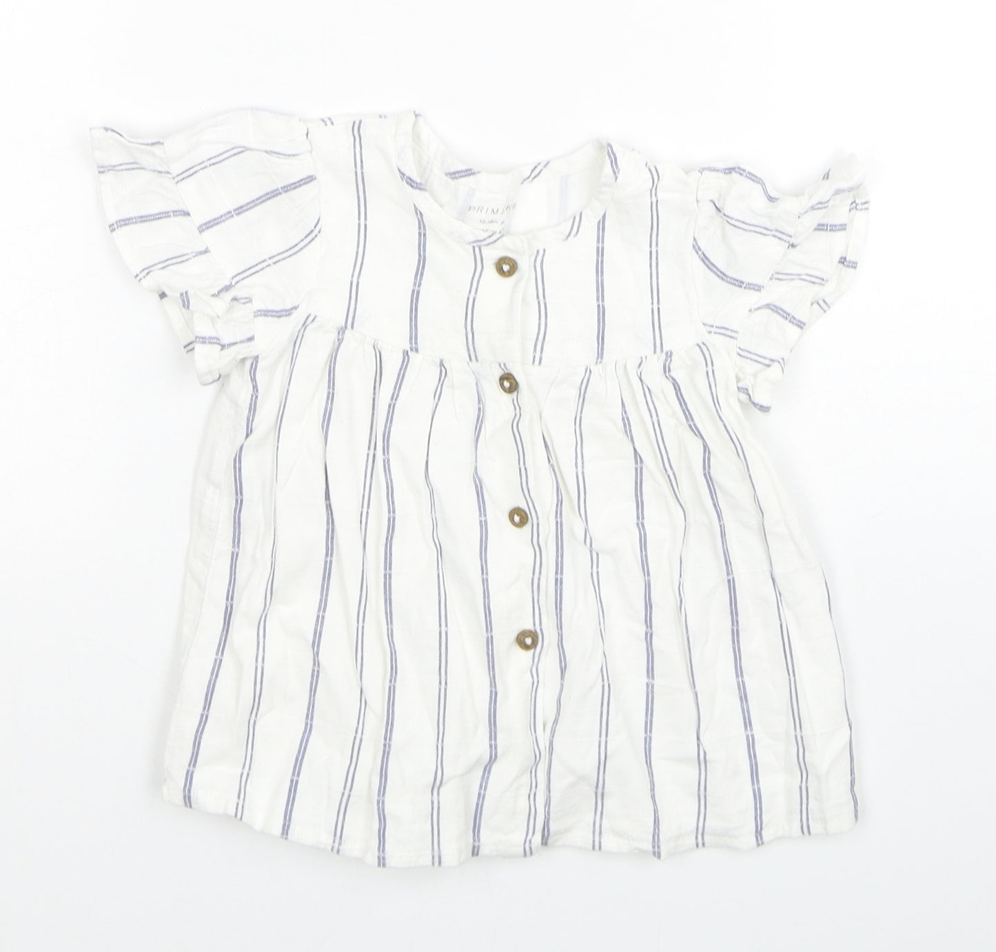 Primark Girls White Striped Cotton Shirt Dress Size 12-18 Months Round Neck Button