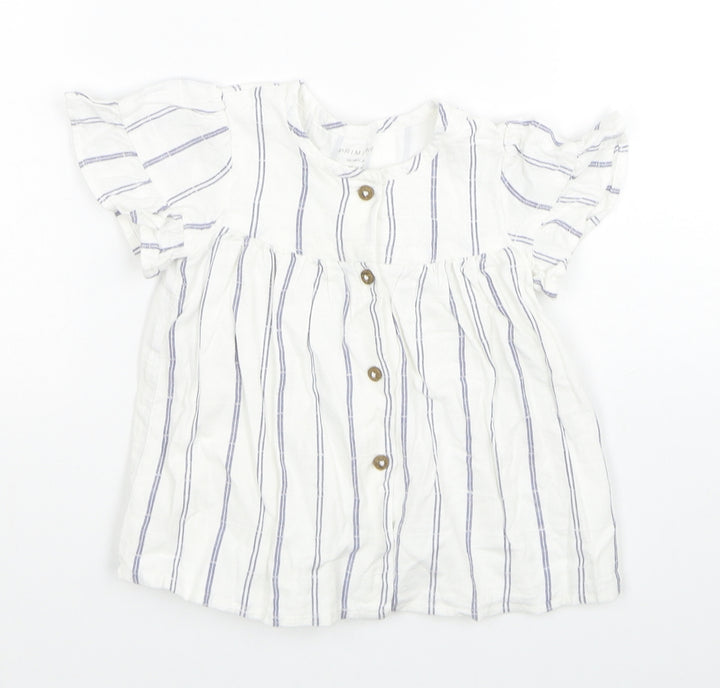 Primark Girls White Striped Cotton Shirt Dress Size 12-18 Months Round Neck Button