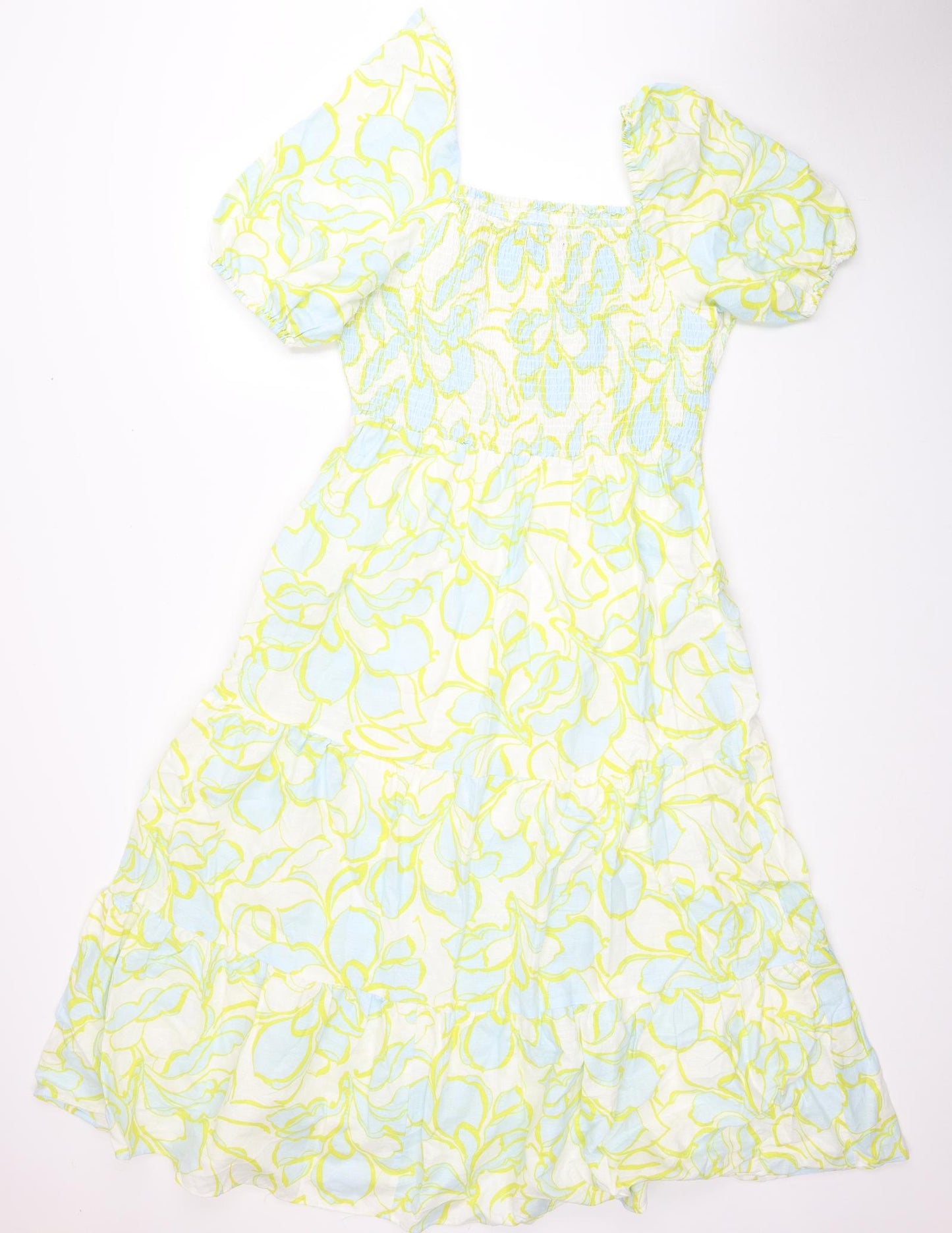 Marks and Spencer Womens Multicoloured Geometric Cotton Fit & Flare Size 16 Square Neck Pullover