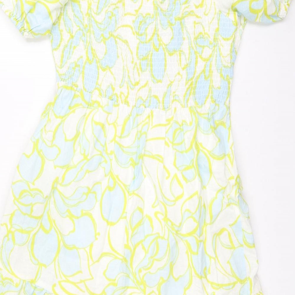 Marks and Spencer Womens Multicoloured Geometric Cotton Fit & Flare Size 16 Square Neck Pullover