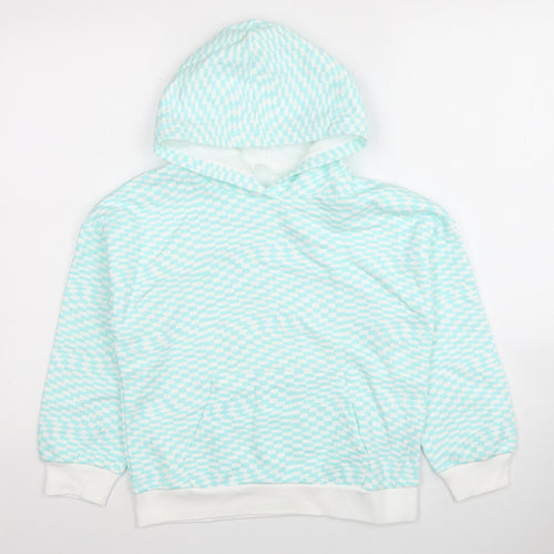 Marks and Spencer Girls Blue Plaid Cotton Pullover Hoodie Size 9-10 Years Pullover