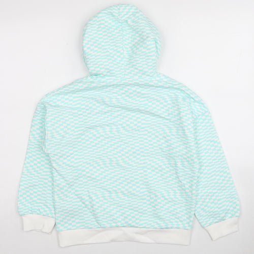 Marks and Spencer Girls Blue Plaid Cotton Pullover Hoodie Size 9-10 Years Pullover