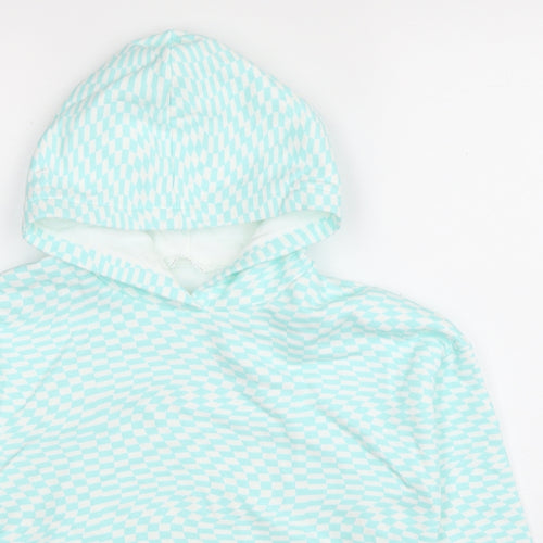 Marks and Spencer Girls Blue Plaid Cotton Pullover Hoodie Size 9-10 Years Pullover