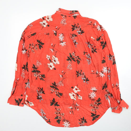 Marks and Spencer Womens Red Geometric Viscose Basic Button-Up Size 14 V-Neck