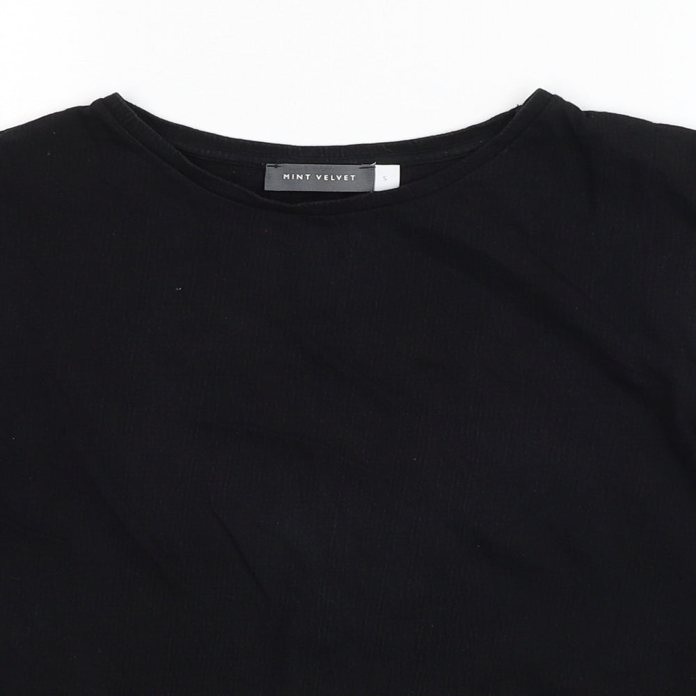 Mint Velvet Womens Black Cotton Basic T-Shirt Size S V-Neck
