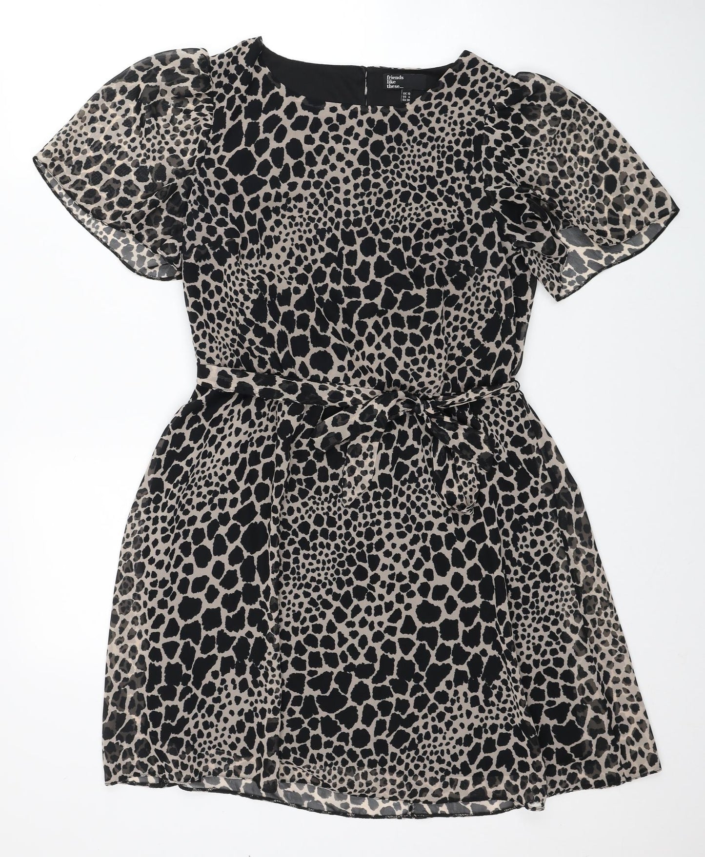 Friends Like These Womens Black Animal Print Polyester Fit & Flare Size 10 Round Neck Button - Leopard Pattern