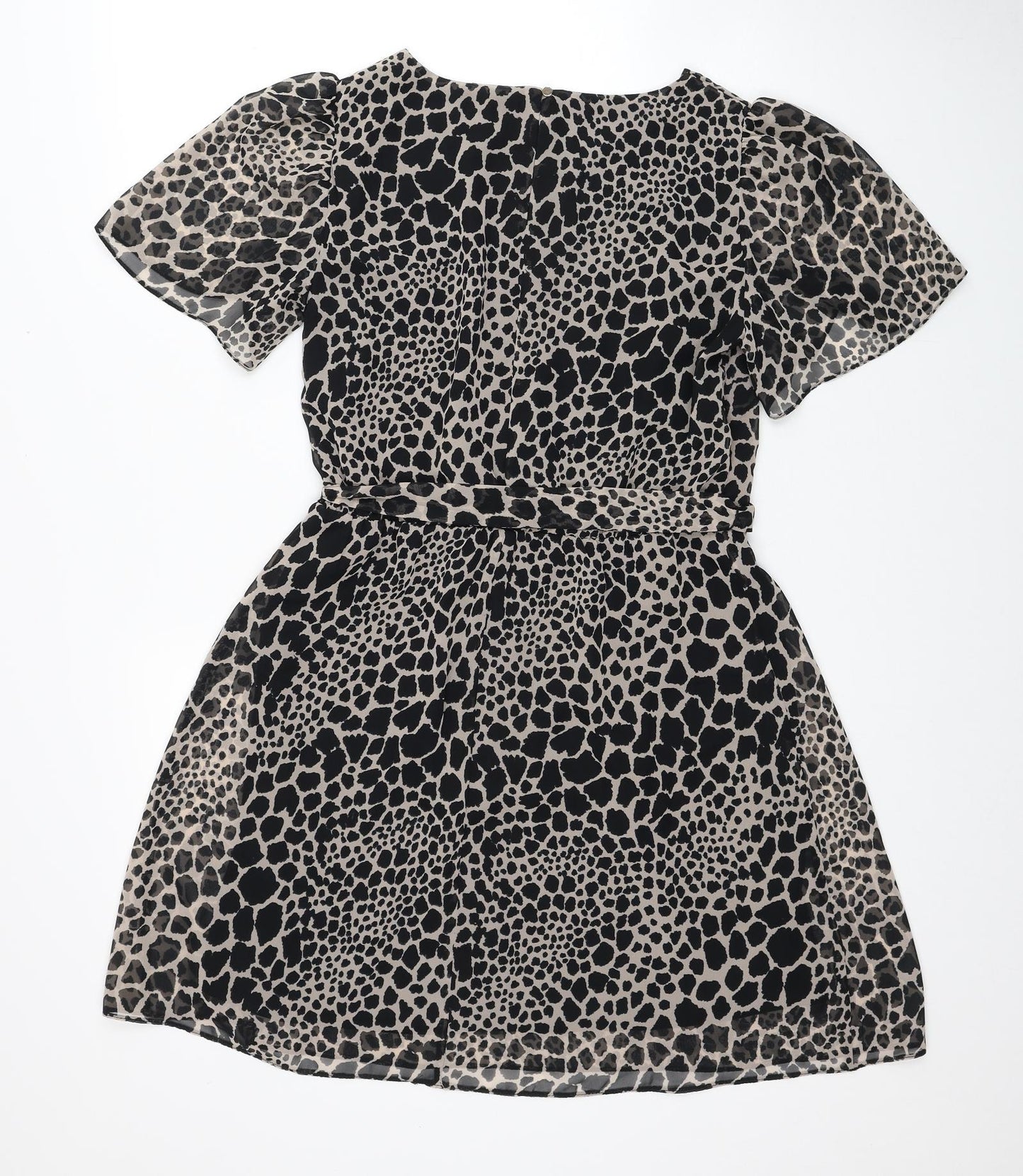 Friends Like These Womens Black Animal Print Polyester Fit & Flare Size 10 Round Neck Button - Leopard Pattern