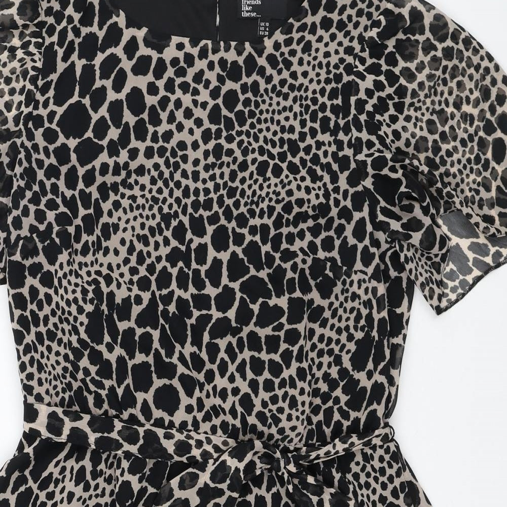 Friends Like These Womens Black Animal Print Polyester Fit & Flare Size 10 Round Neck Button - Leopard Pattern