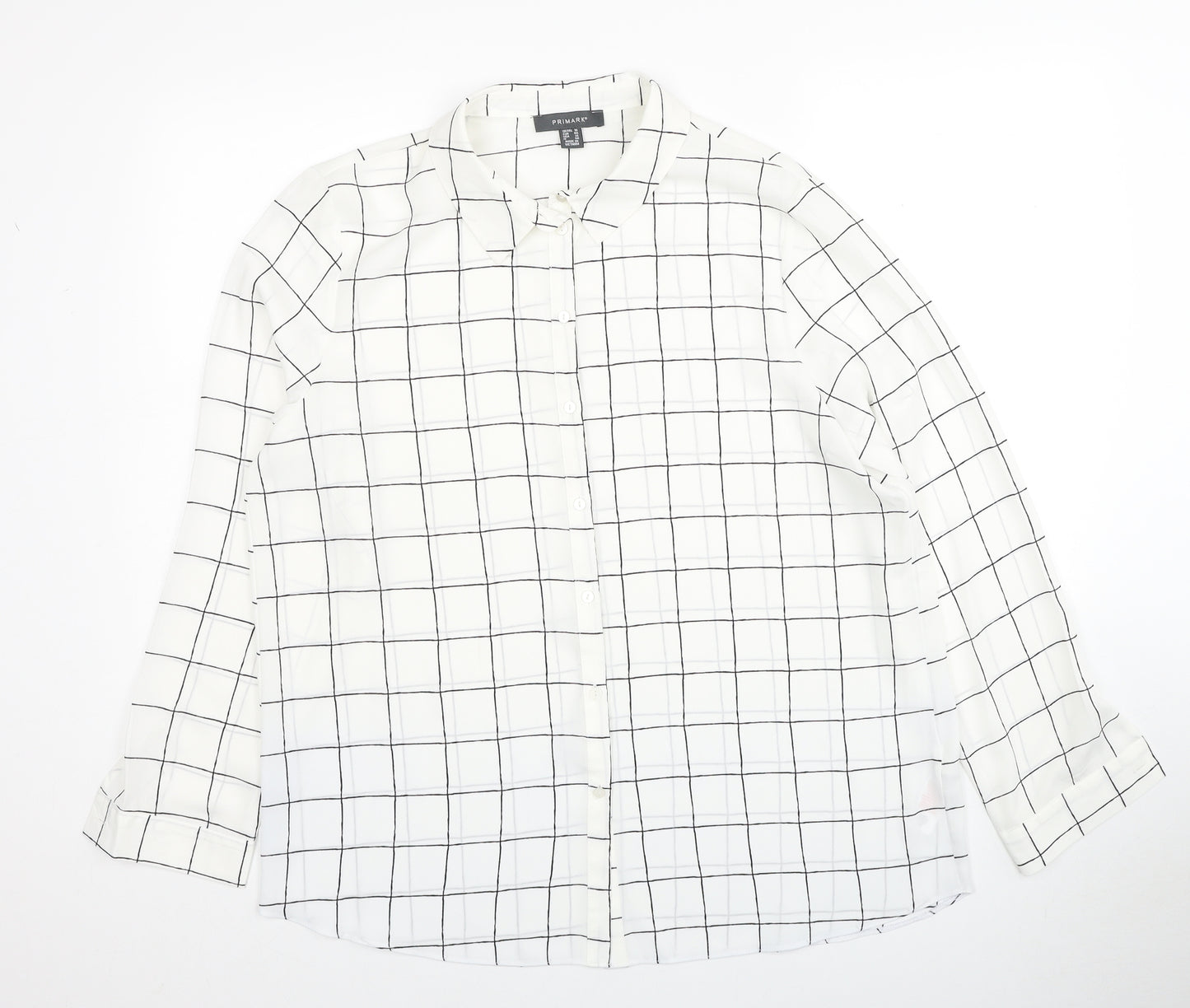 Primark Womens White Check Polyester Basic Button-Up Size 18 Collared