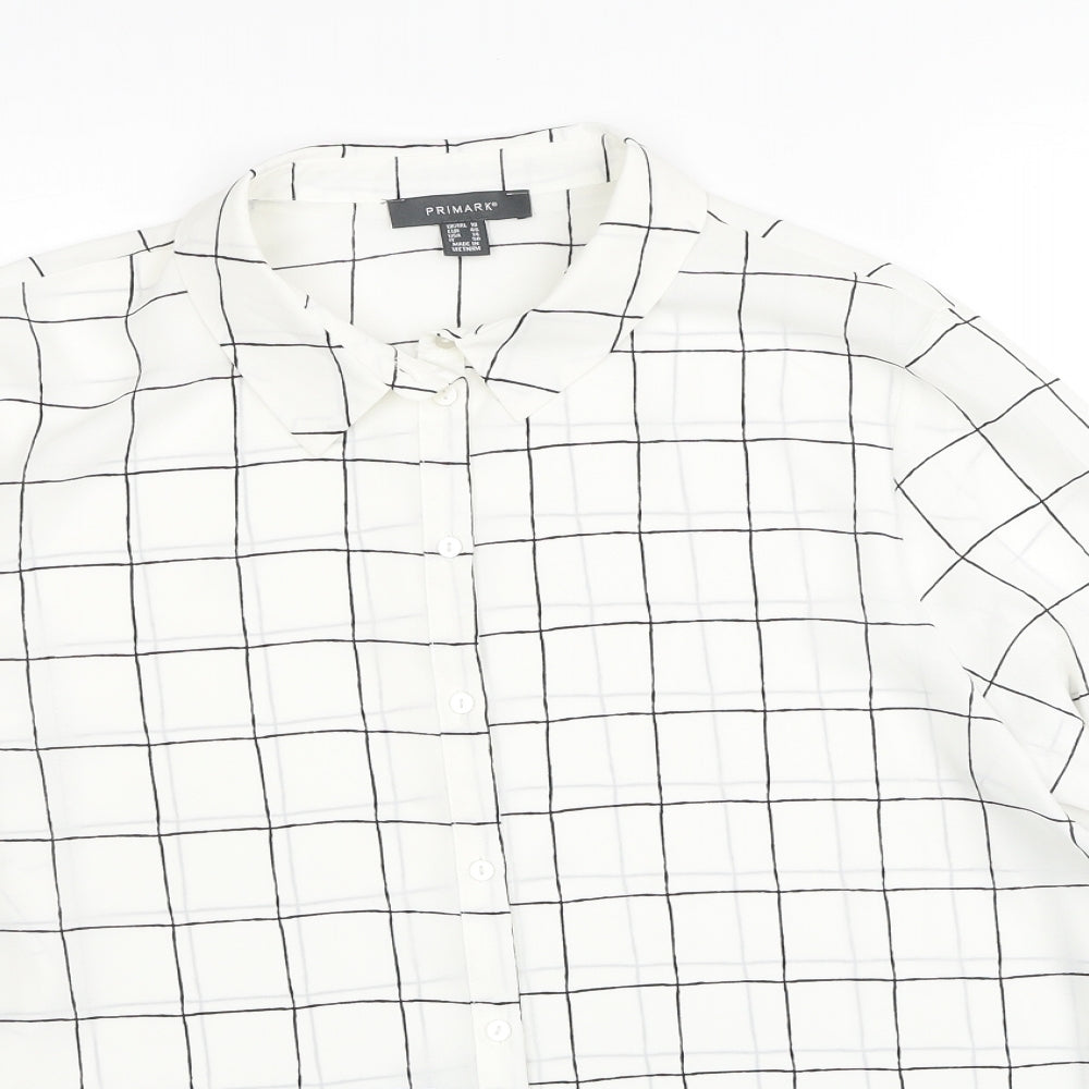 Primark Womens White Check Polyester Basic Button-Up Size 18 Collared
