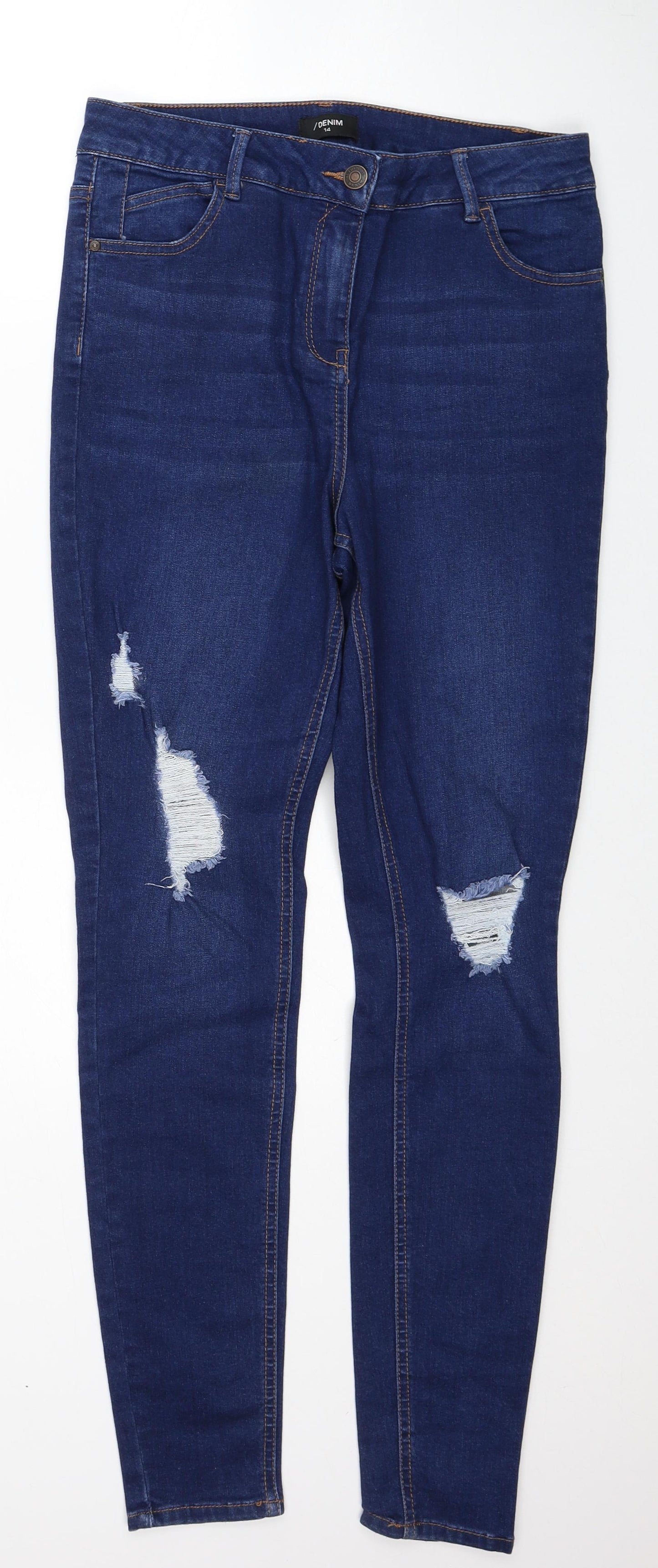 Denim Womens Blue Cotton Skinny Jeans Size 14 Regular Zip