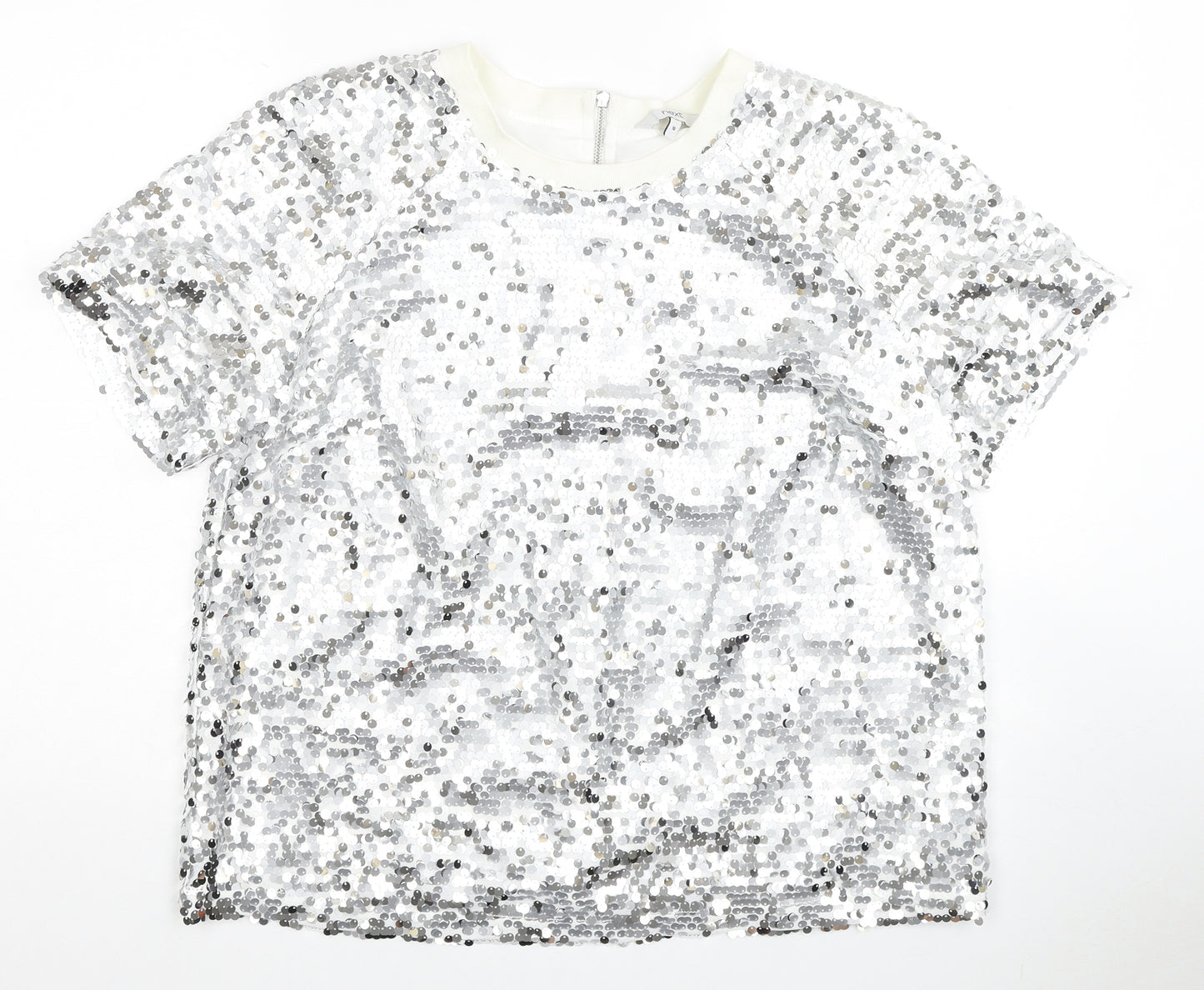 NEXT Womens Silver Polyester Basic T-Shirt Size 16 Round Neck