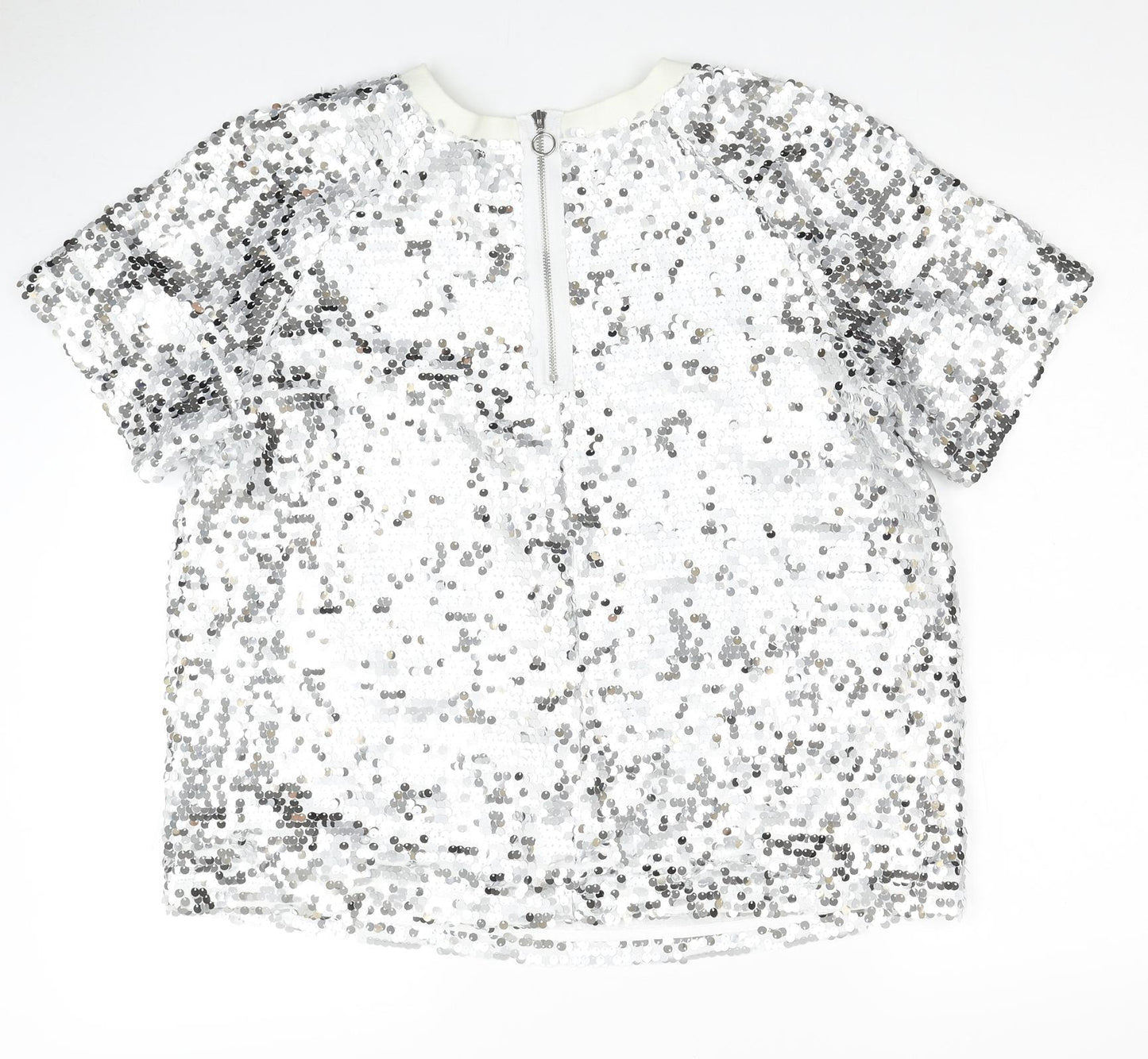NEXT Womens Silver Polyester Basic T-Shirt Size 16 Round Neck
