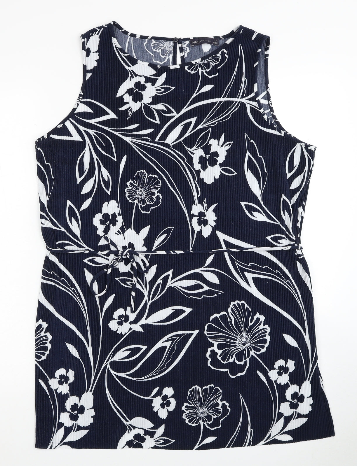 Marks and Spencer Womens Blue Floral Polyester Tunic Tank Size 16 Scoop Neck - Plisse