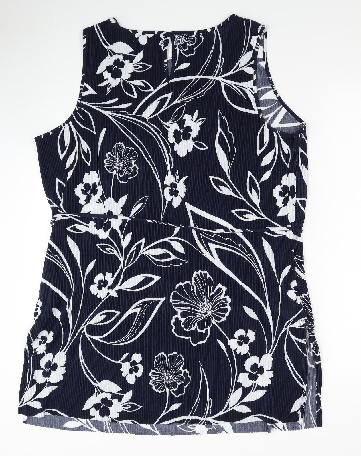 Marks and Spencer Womens Blue Floral Polyester Tunic Tank Size 16 Scoop Neck - Plisse
