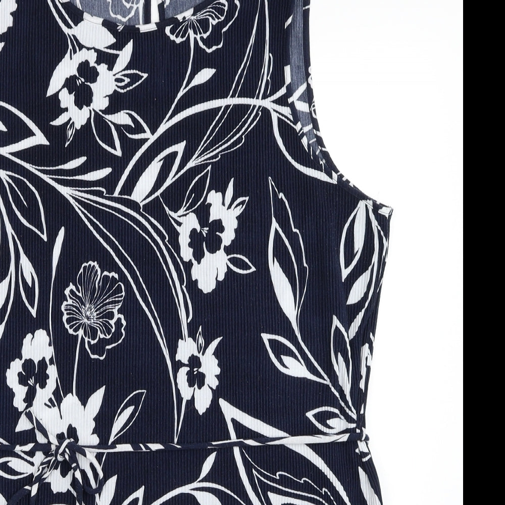 Marks and Spencer Womens Blue Floral Polyester Tunic Tank Size 16 Scoop Neck - Plisse